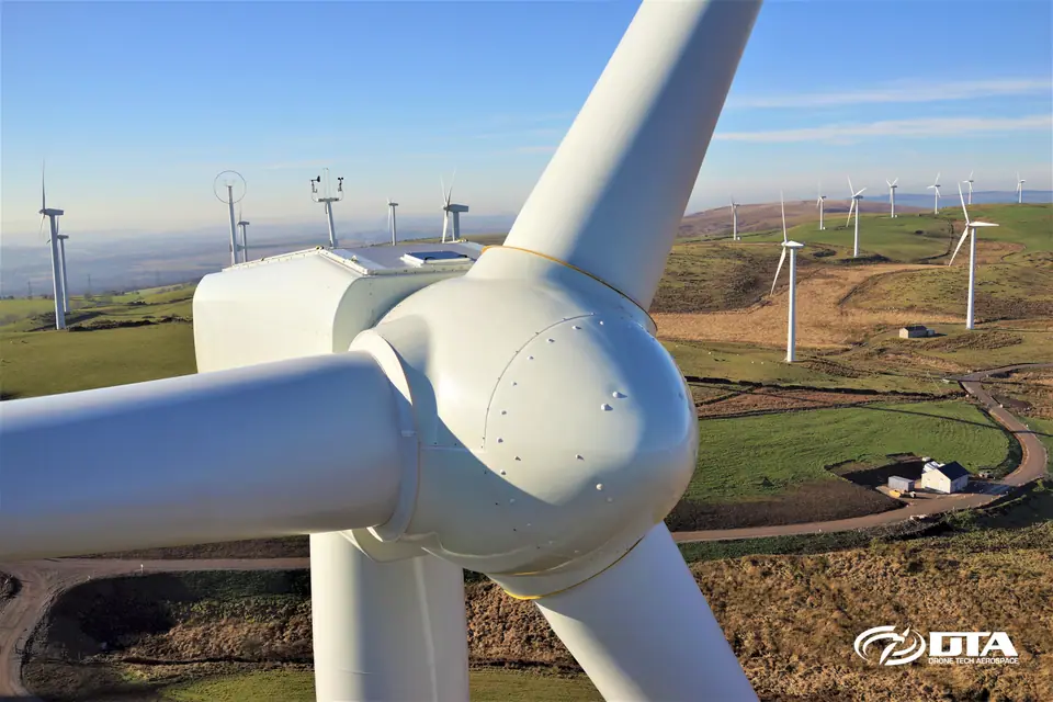 Drone inspection of a wind turbine with blade close-up capability