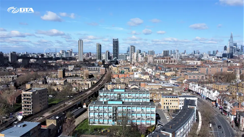Central London skyline aerial photograph taken during drone survey operations