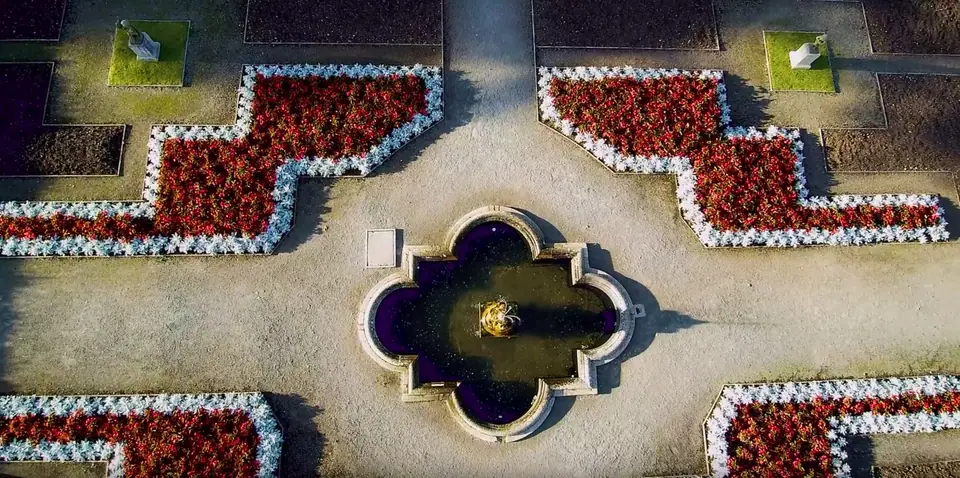 Aerial drone view of St Fagans House and Gardens, Cardiff