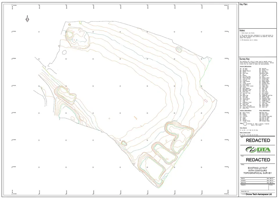 2D contour CAD drawing sheet produced from drone photogrammetry