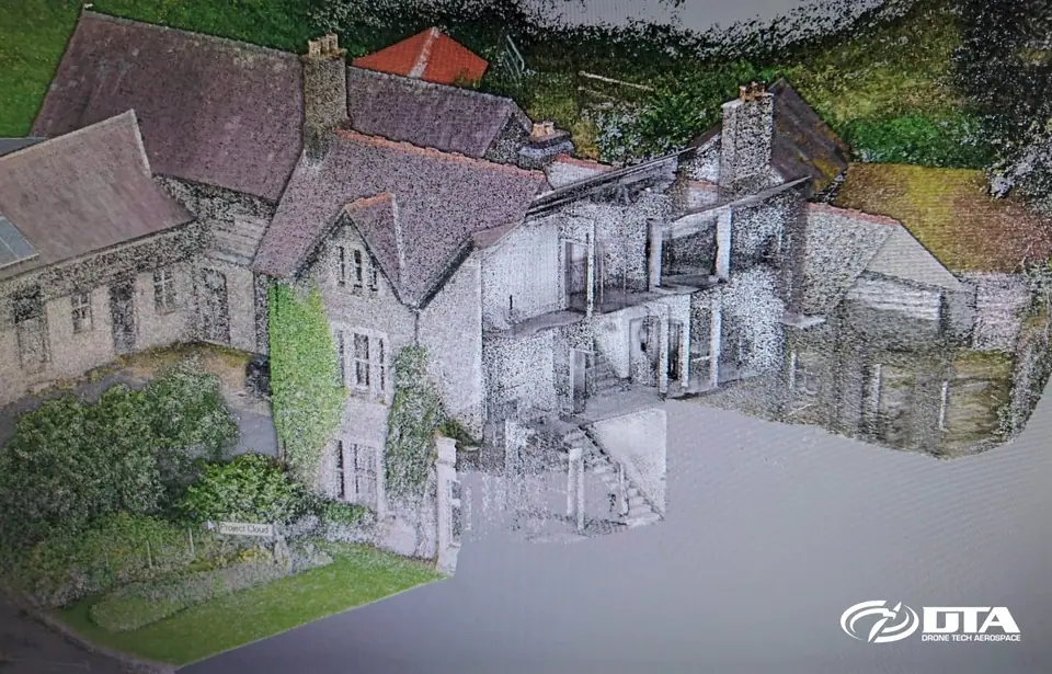 Combined aerial and terrestrial survey point cloud of a building, Llandrindod Wells