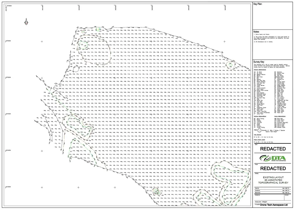 2D point-grid drawing generated from a drone photogrammetry topographical land survey