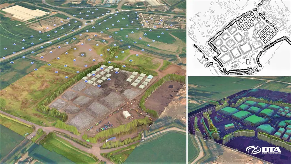 Drone volume measurement survey of a landfill and recycling site