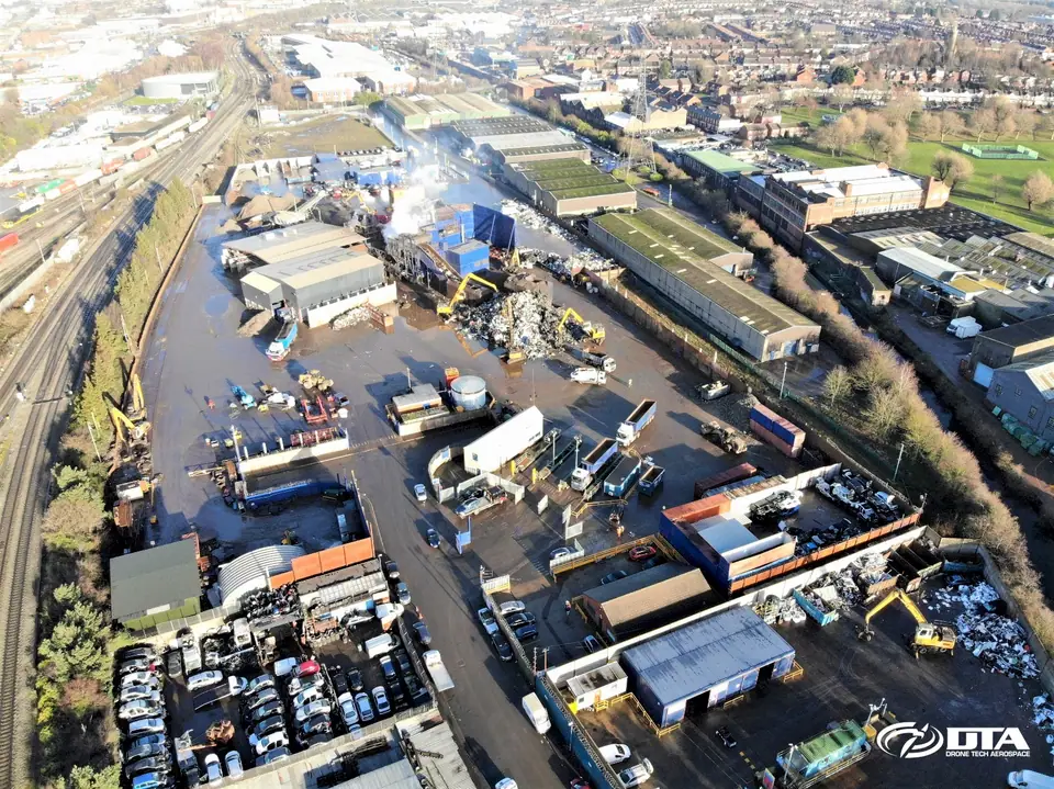 Complex scrap metal stockpile volume measurement by drone at a recycling site