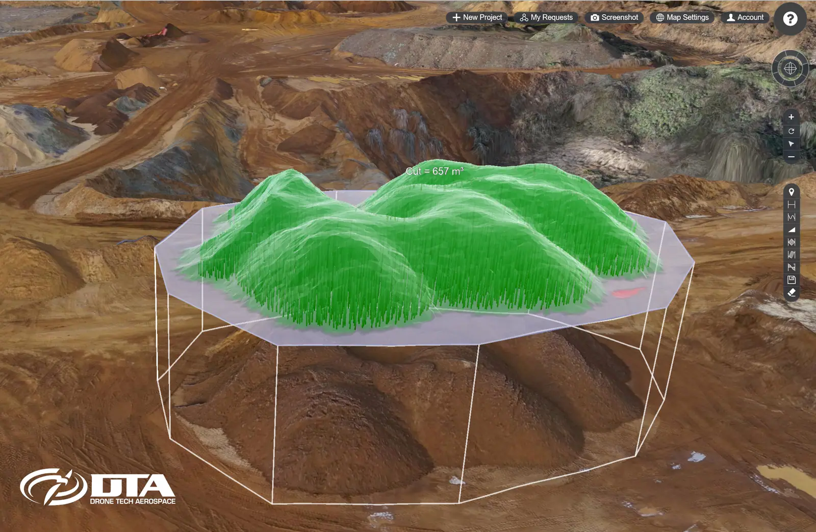 Drone stockpile, spoil heap and earthworks volume survey visualisation