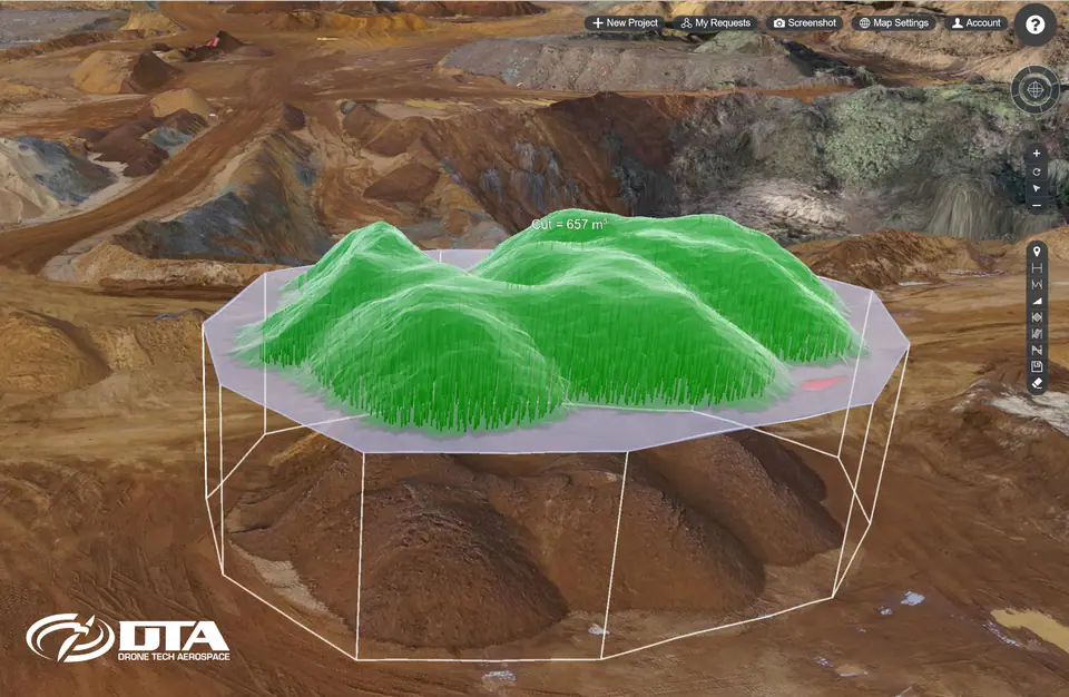 3D stockpile volume calculation visualisation from a drone survey